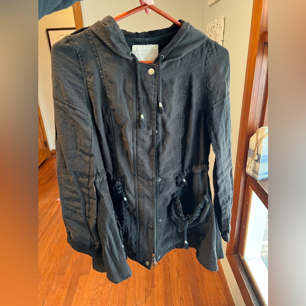 Free People XS washed black a line jacket hooded